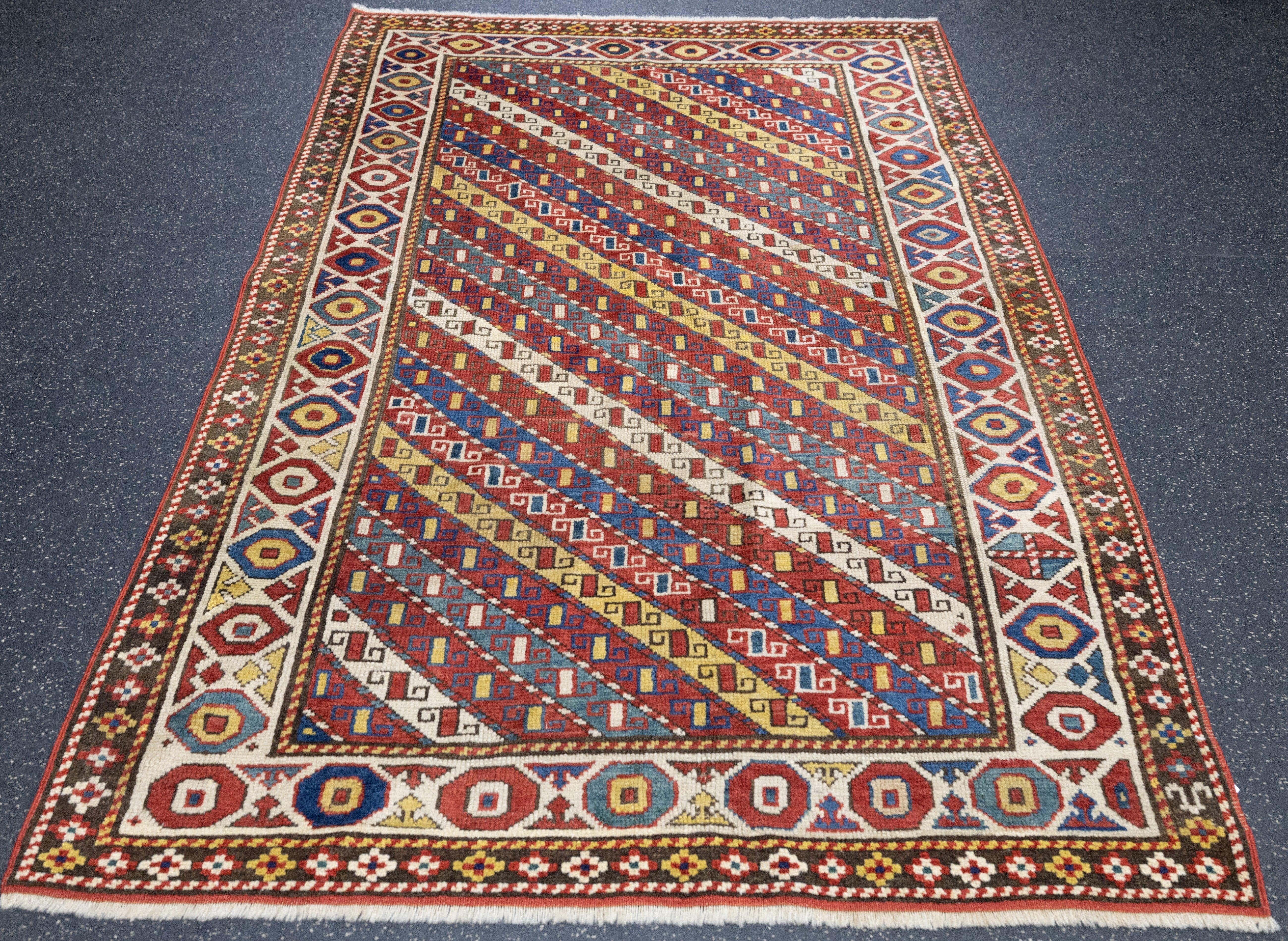 Antique Ganje Kazak Rug 3'11'' x 5'11'' In Excellent Condition For Sale In New York, NY