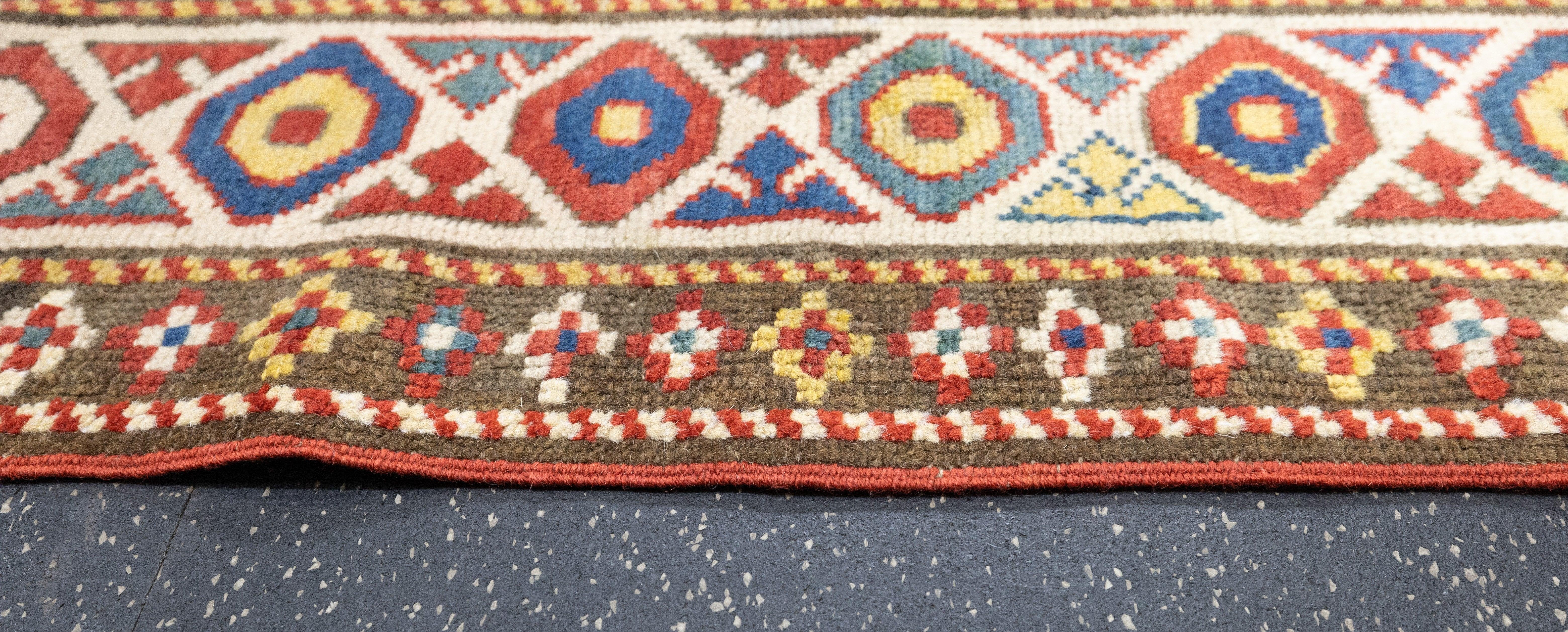 19th Century Antique Ganje Kazak Rug 3'11'' x 5'11'' For Sale