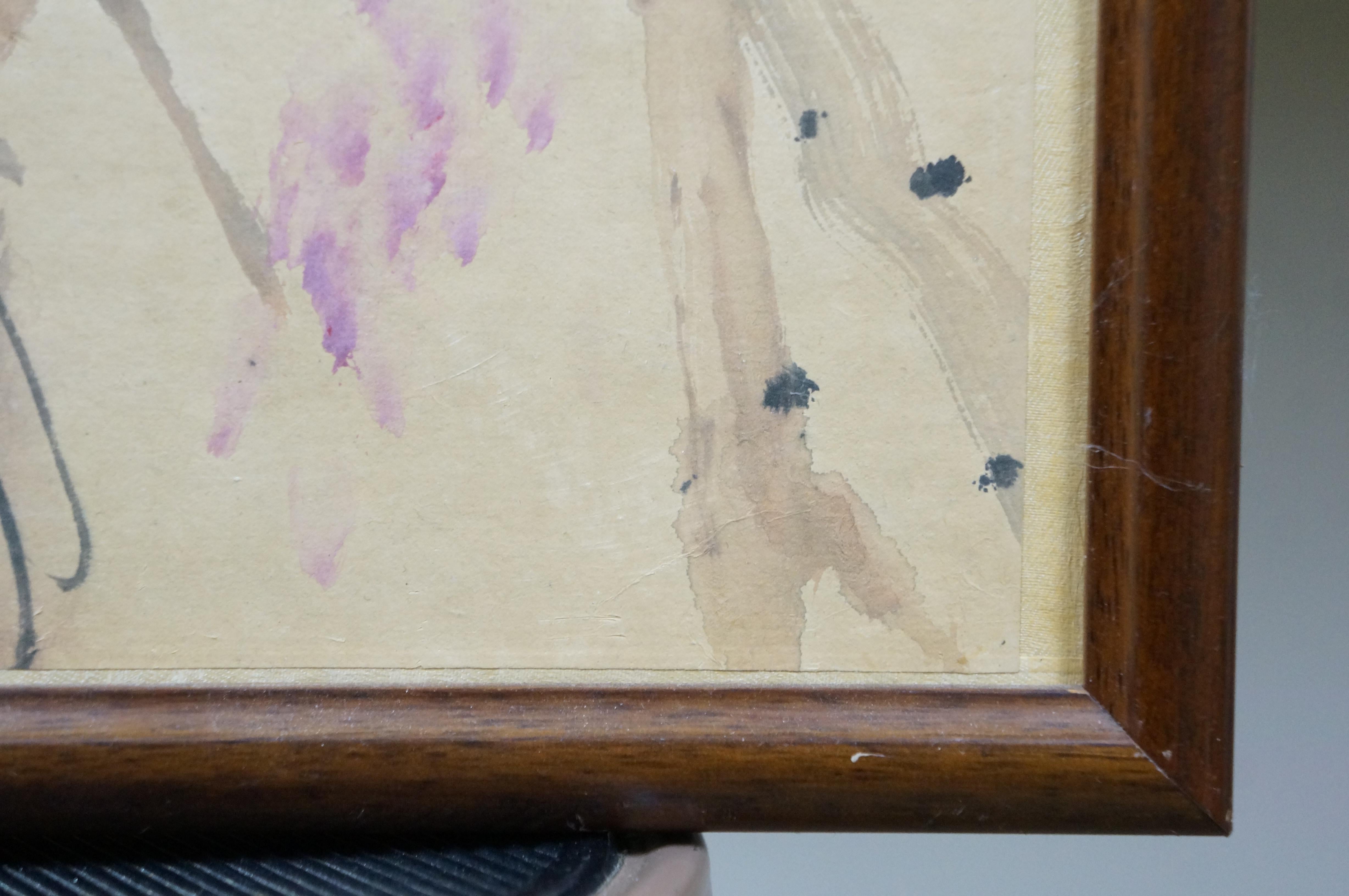 Antique Gao Jianfu Chinese Autumn Dragonfly Lotus Watercolor Scroll Painting 40