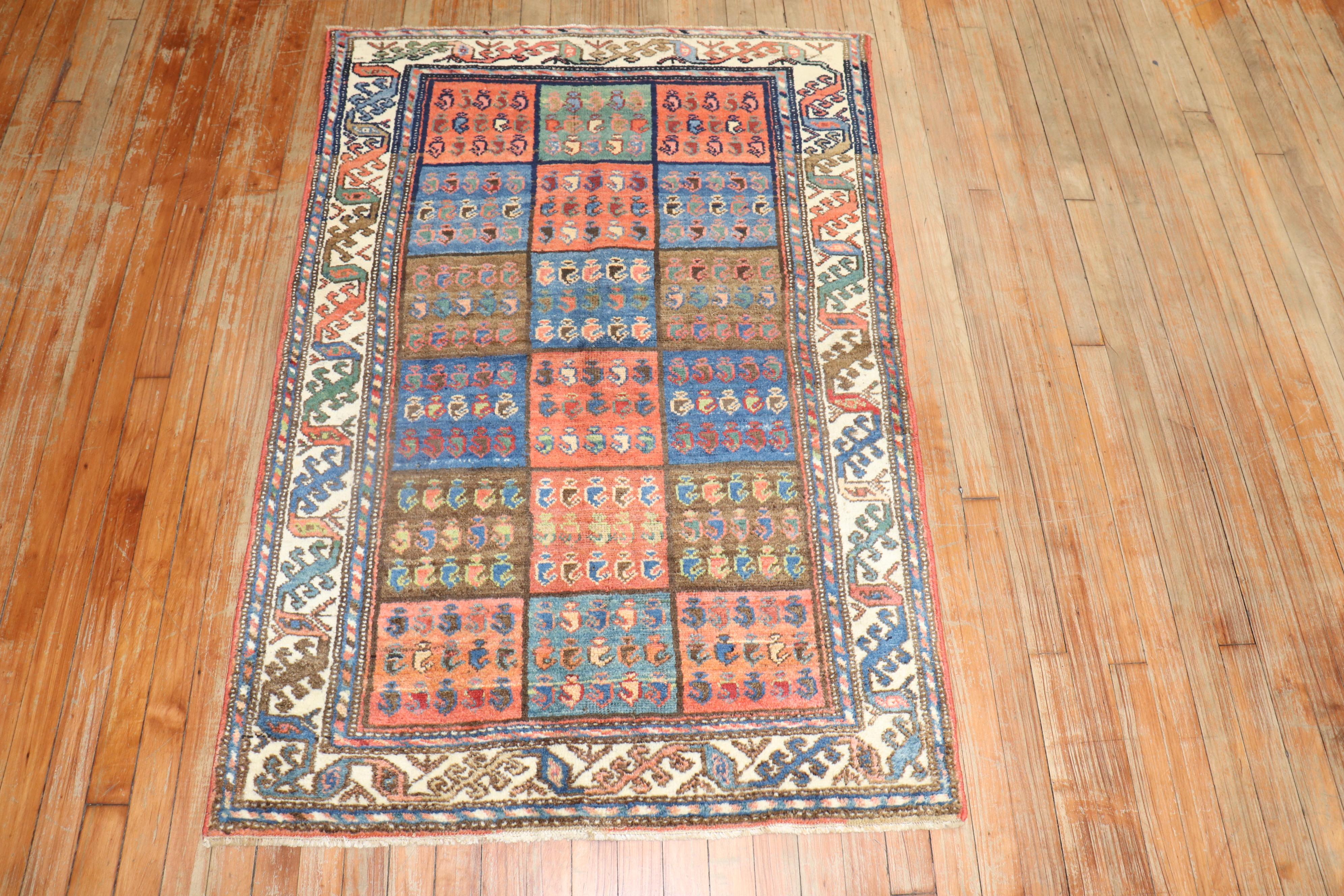 Country Antique Garden Box Persian Bakhtiari Scatter Rug For Sale