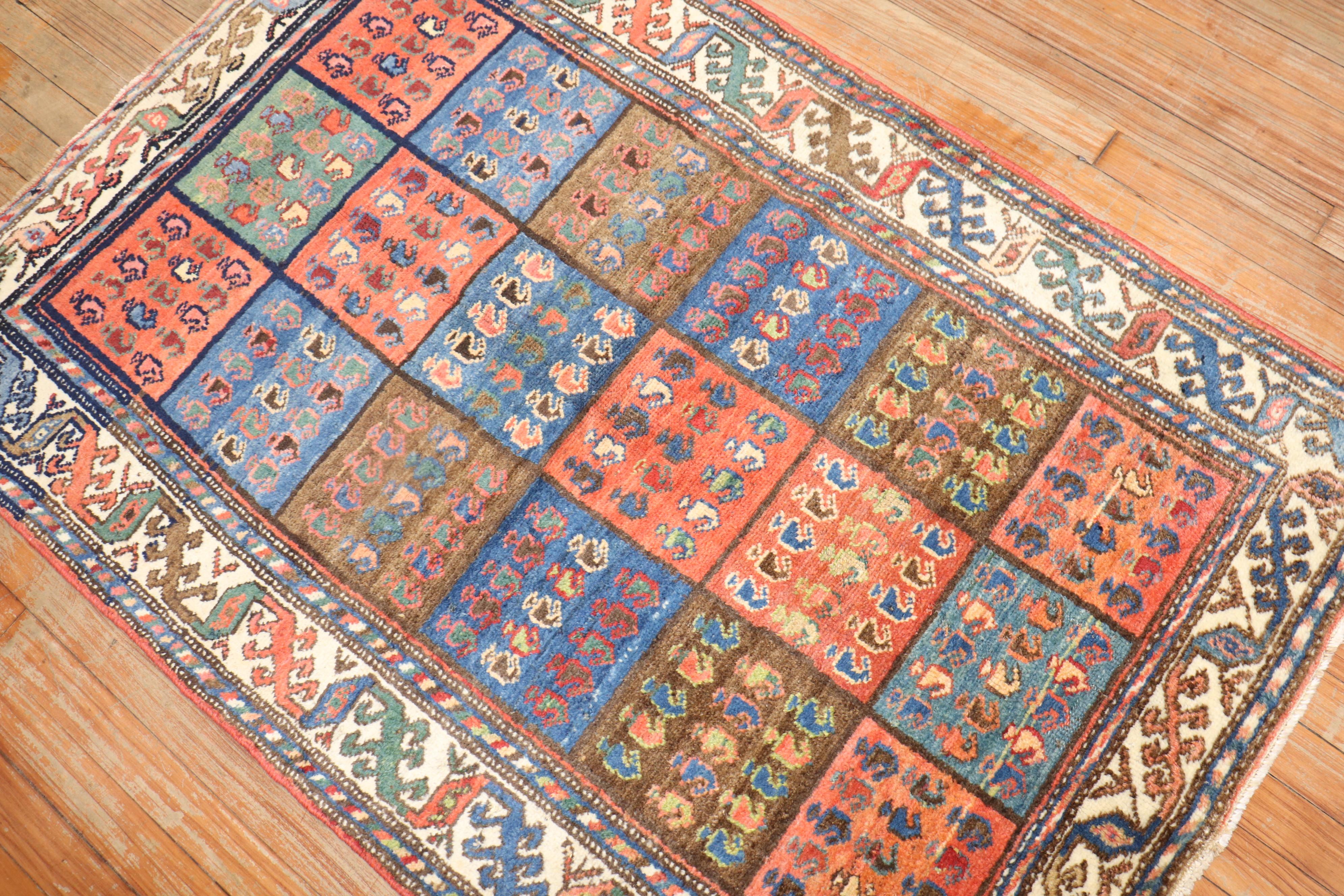 Antique Garden Box Persian Bakhtiari Scatter Rug In Good Condition For Sale In New York, NY