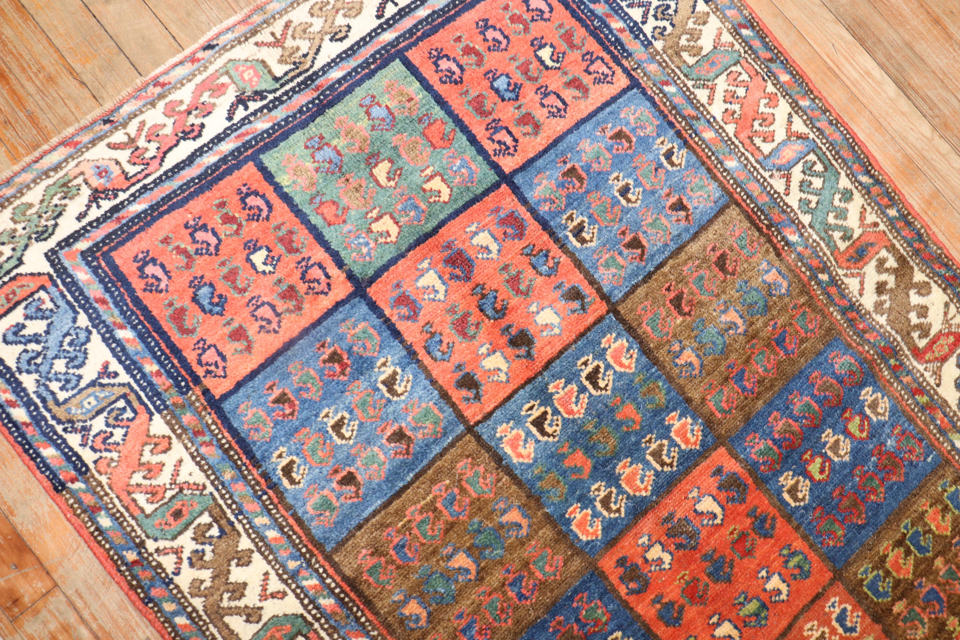 20th Century Antique Garden Box Persian Bakhtiari Scatter Rug For Sale