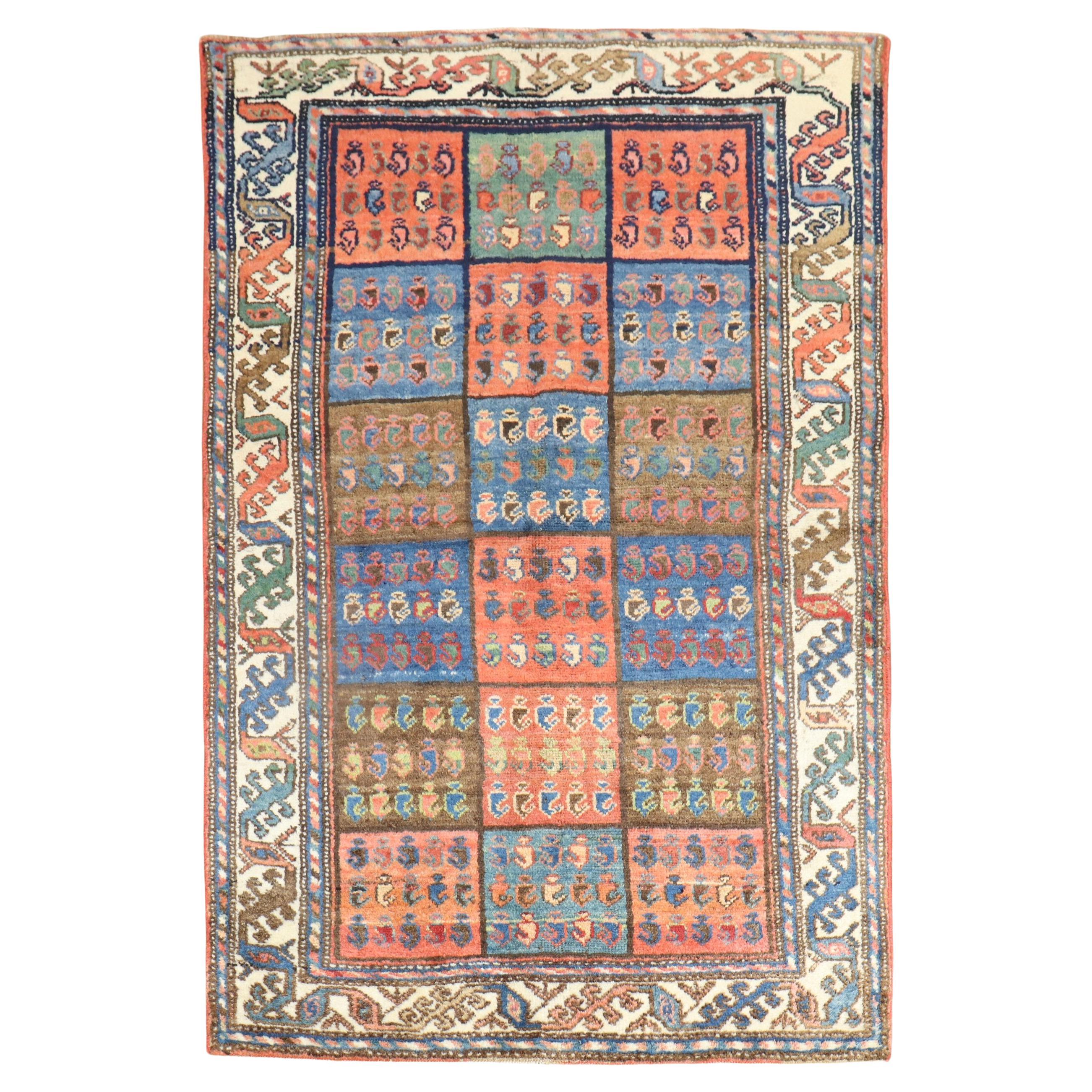 Antique Garden Box Persian Bakhtiari Scatter Rug For Sale