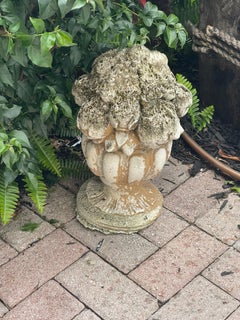Antique Garden Concrete Urn with Fruits and Flowers Ornament Distressed