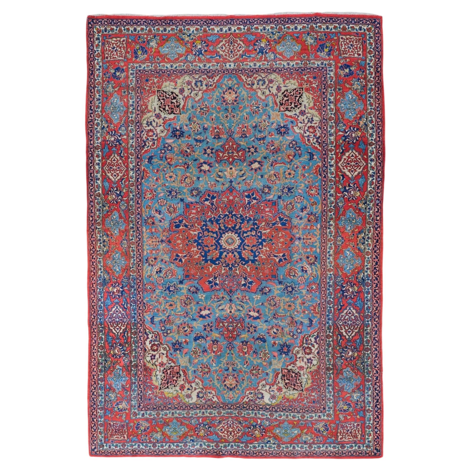 Antique Garden Design Hand Woven Wool Rug - Late 19th Century