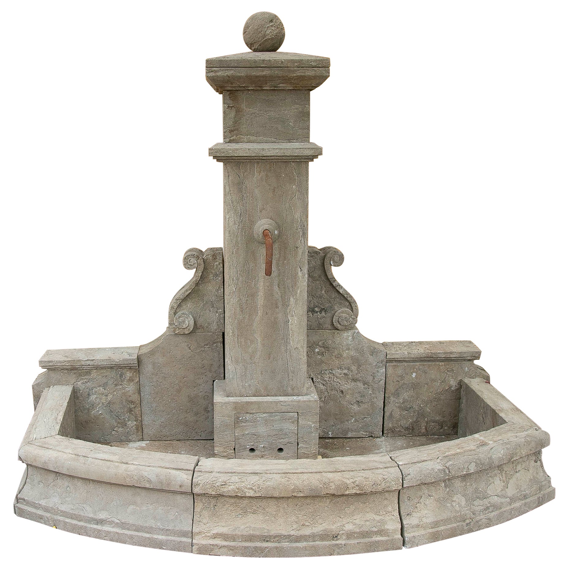 Fontana da giardino d'epoca in pietra scolpita in stile toscano
