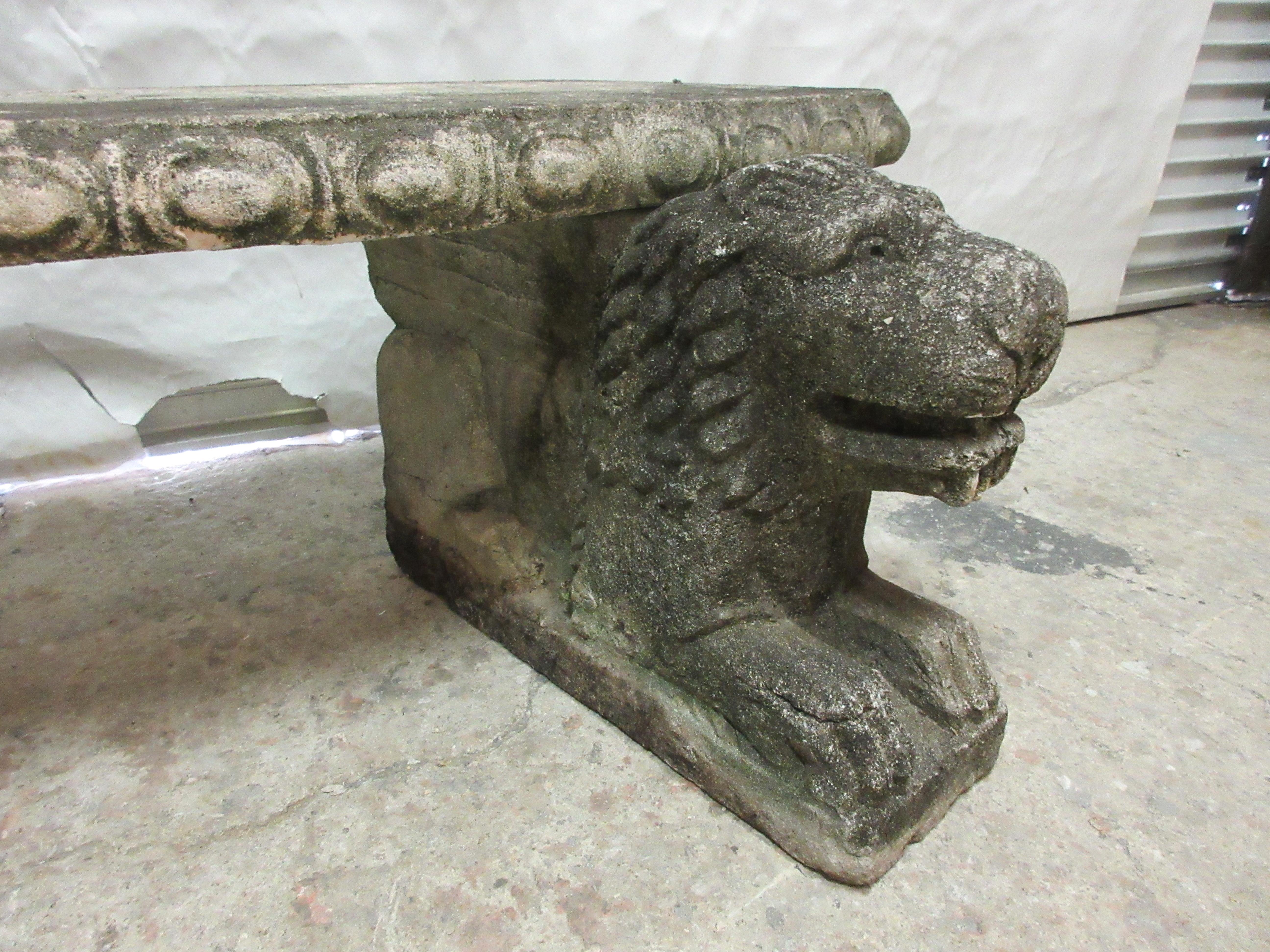 Hand-Crafted Antique Garden Lion Bench