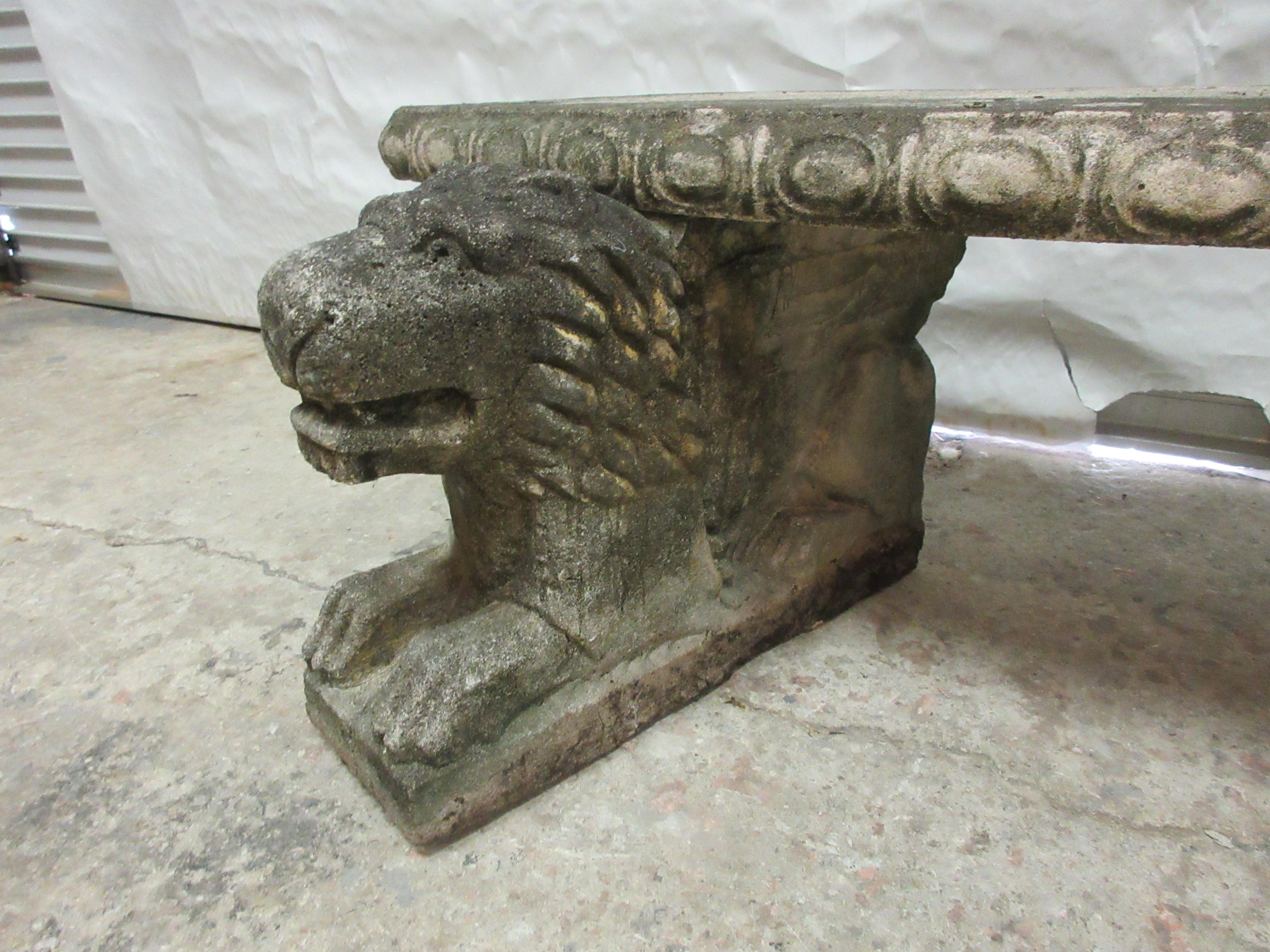 Antique Garden Lion Bench In Good Condition In Hollywood, FL