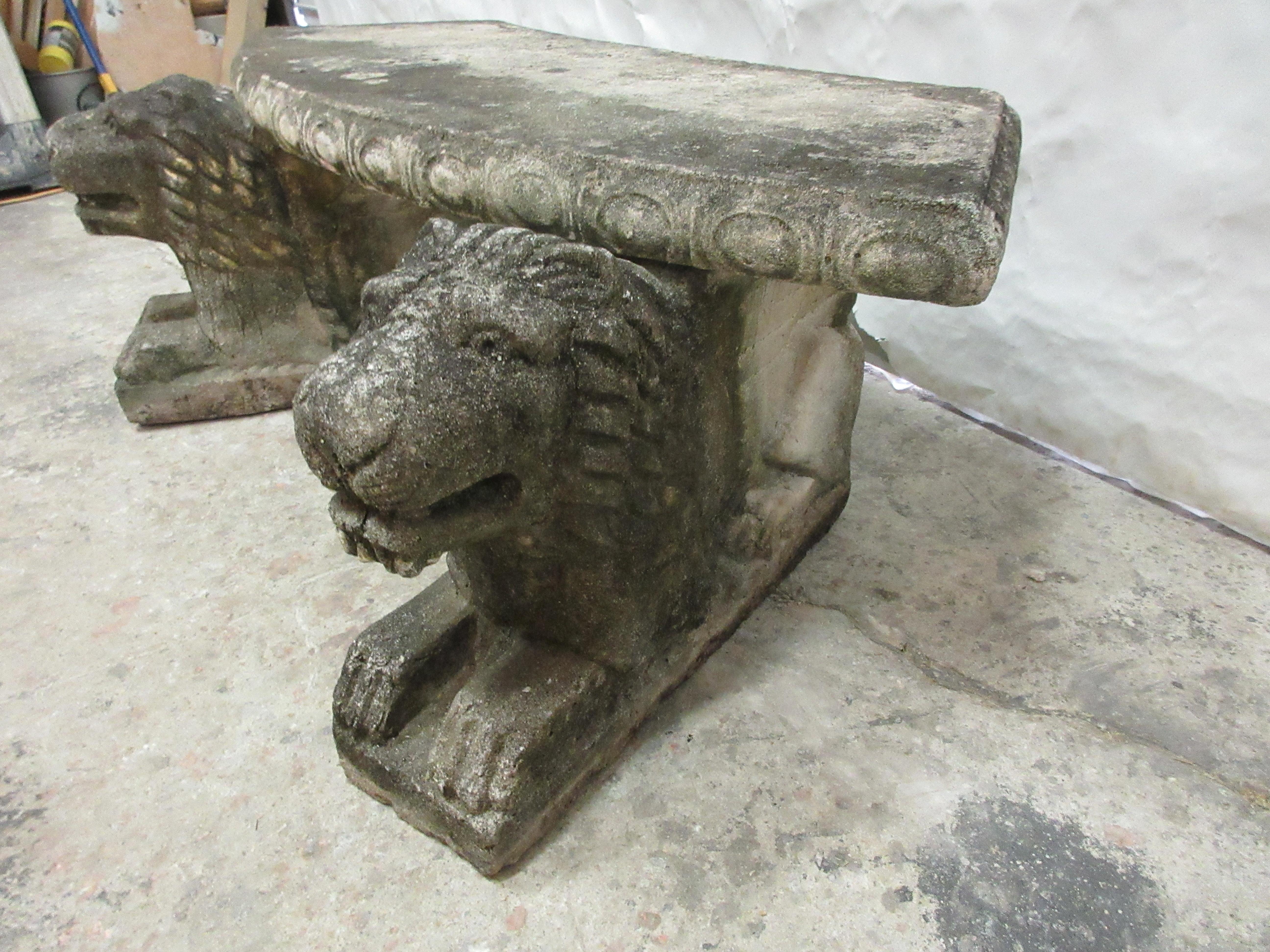 Early 20th Century Antique Garden Lion Bench
