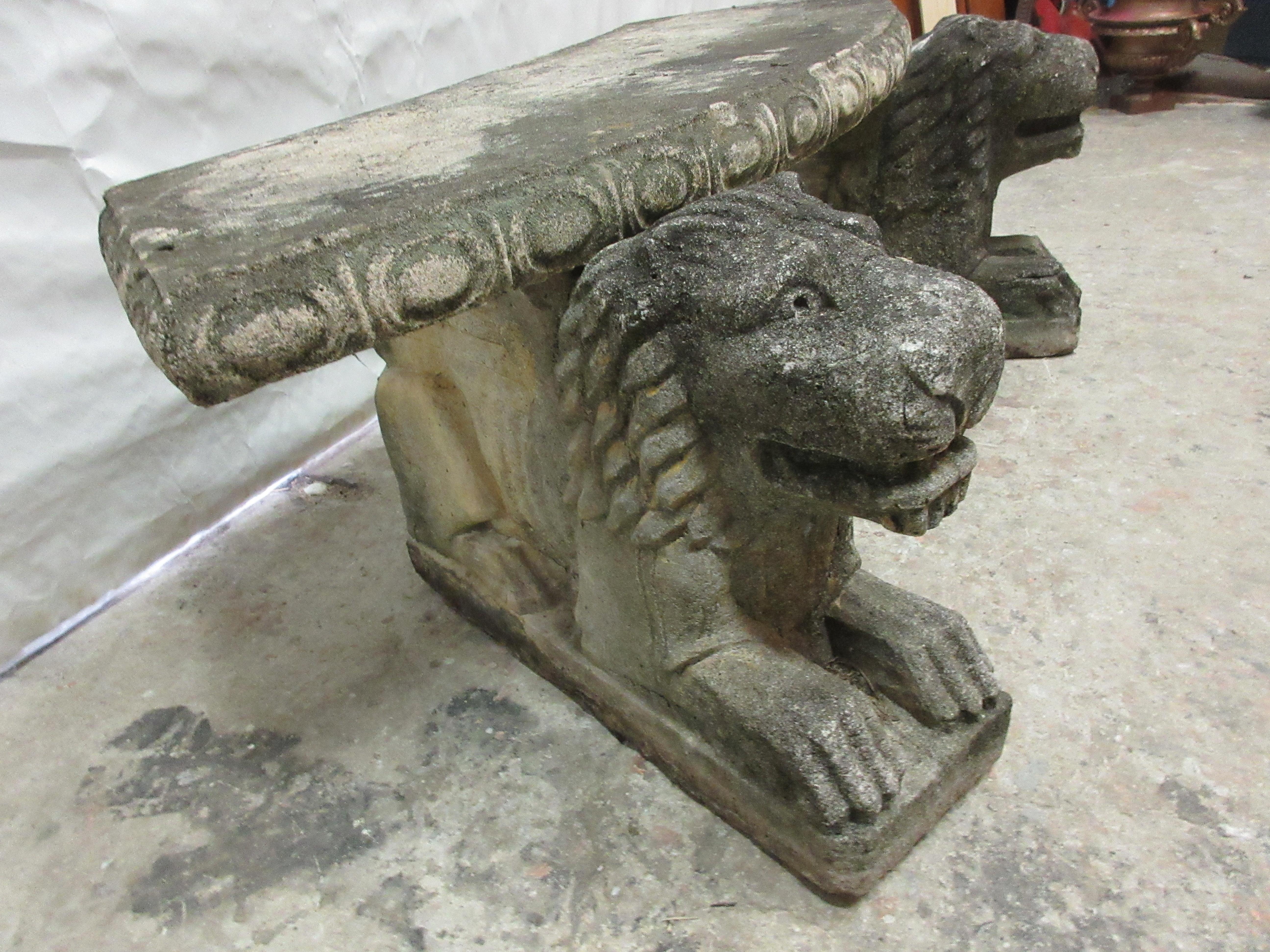 Concrete Antique Garden Lion Bench