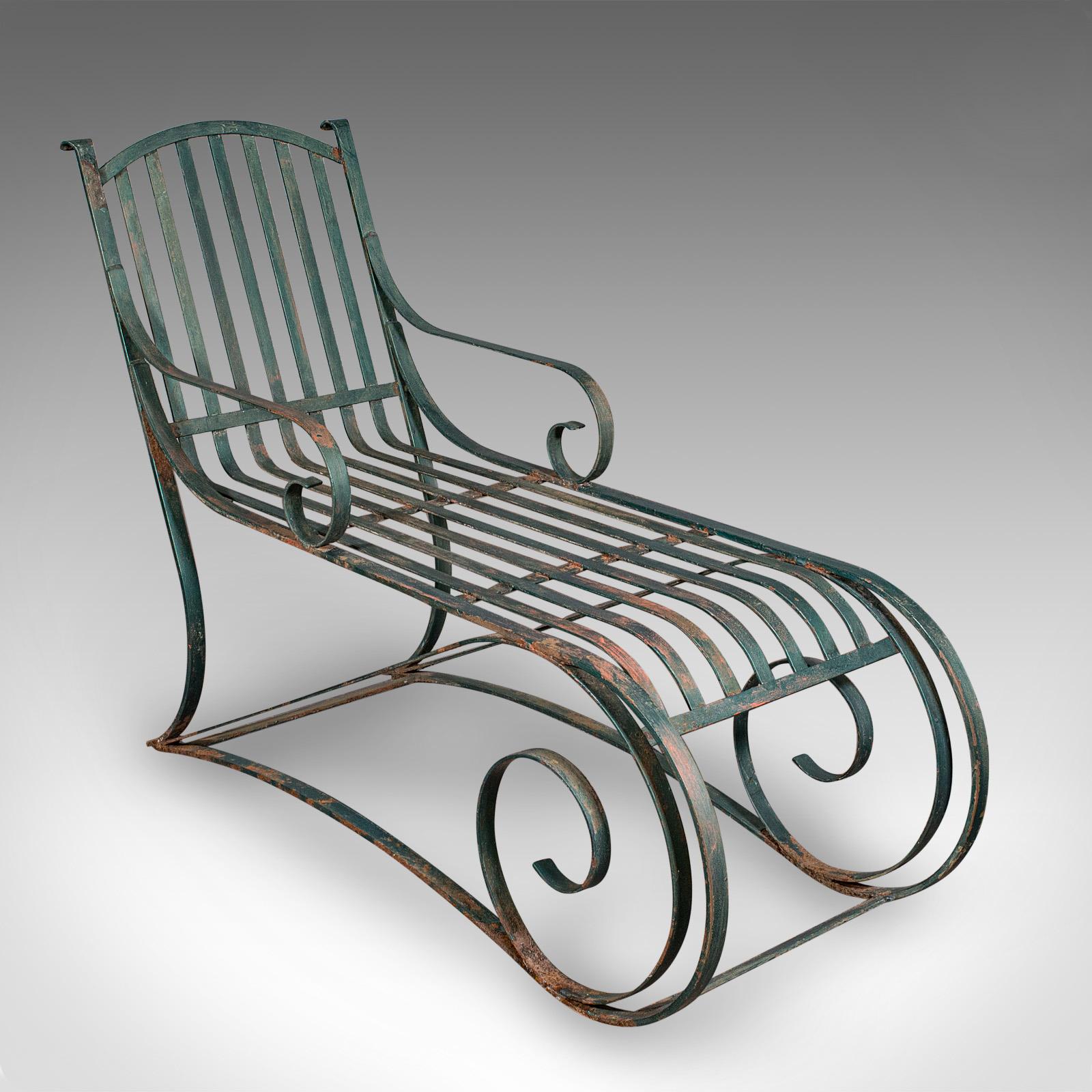 British Antique Garden Lounger Set, English, Outdoor, Rocker, Steamer Chair, Edwardian For Sale