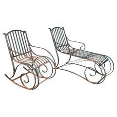 Juego de Tumbona de Jardín Antiguo, Inglés, Exterior, Balancín, Silla de Vapor, Eduardiano