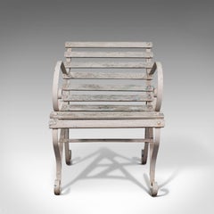Antique Garden Seat, English, Wrought Iron, Slatted, Outdoor Chair, Victorian