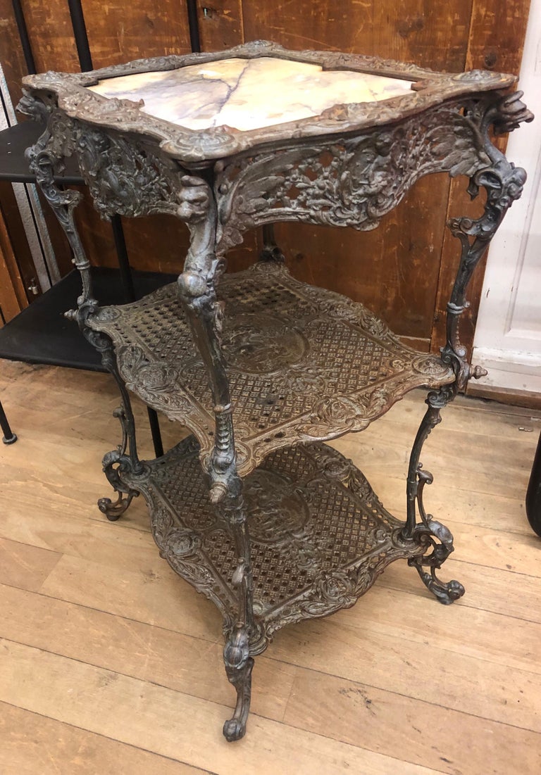 Antique Garden Side Authentic Rich Table, Marble Top, 1820 For Sale at