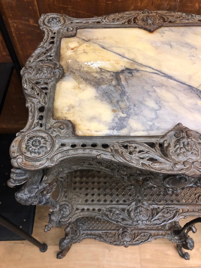 Antique Garden Side Authentic Rich Table, Marble Top, 1820 For Sale at
