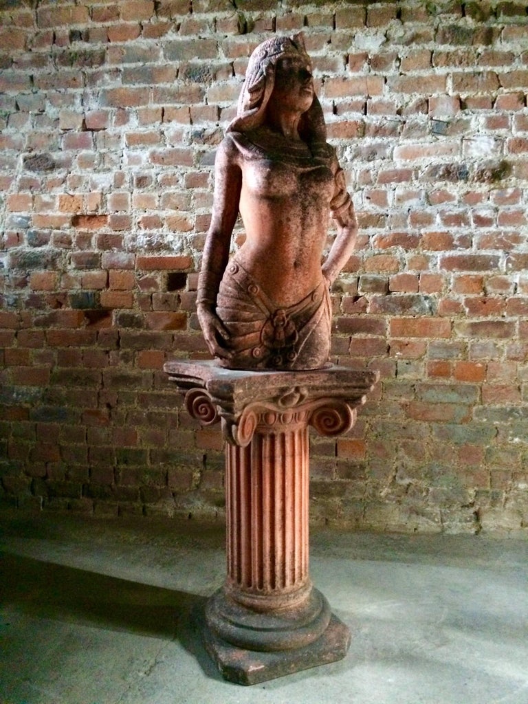 Antique Garden Statue Egyptian Revival Pink Concrete Victorian at