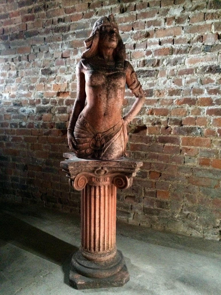 Antique Garden Statue Egyptian Revival Pink Concrete