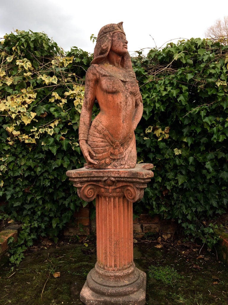 Antique Garden Statue Egyptian Revival Pink Concrete Victorian at
