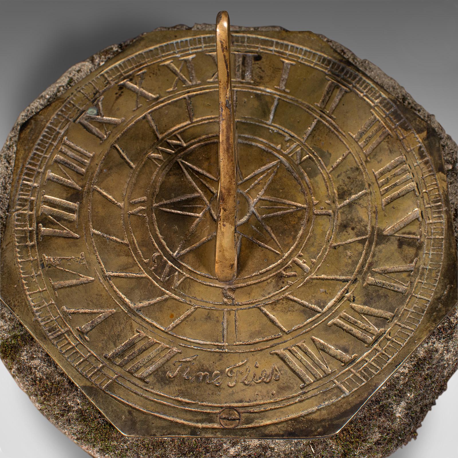 Antique Garden Sundial, English, Stone Column, Brass Dial, Victorian, Circa 1900 3