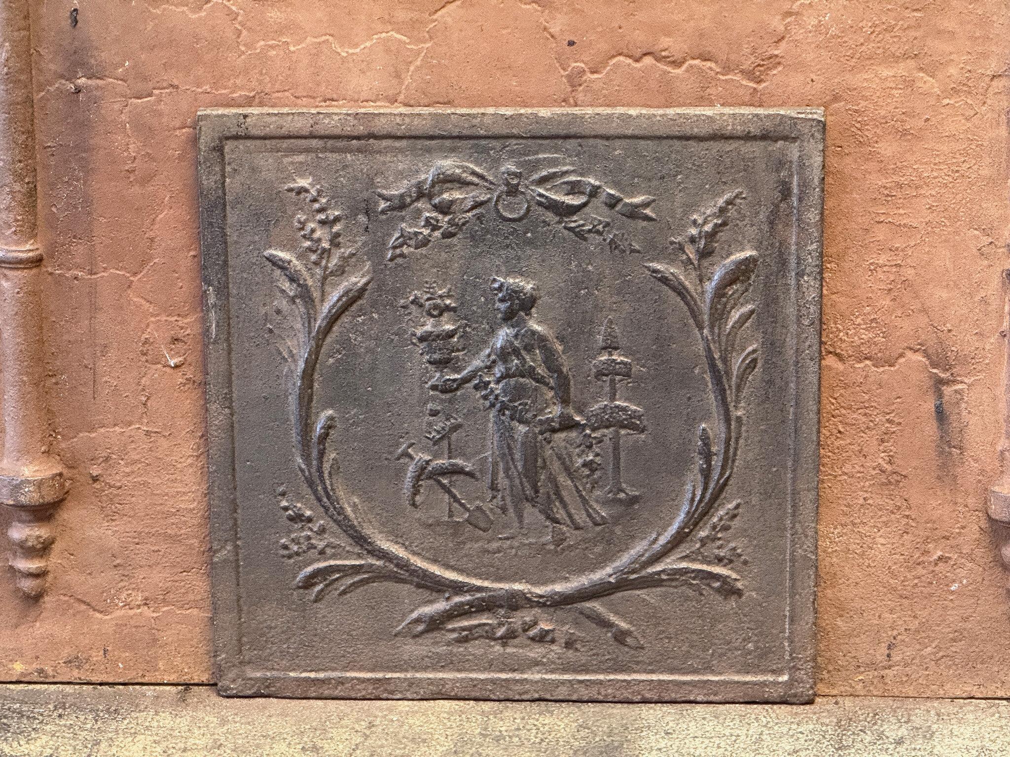 French Antique 'Gardening' Fireback' / Backsplash, Neoclassical Period For Sale
