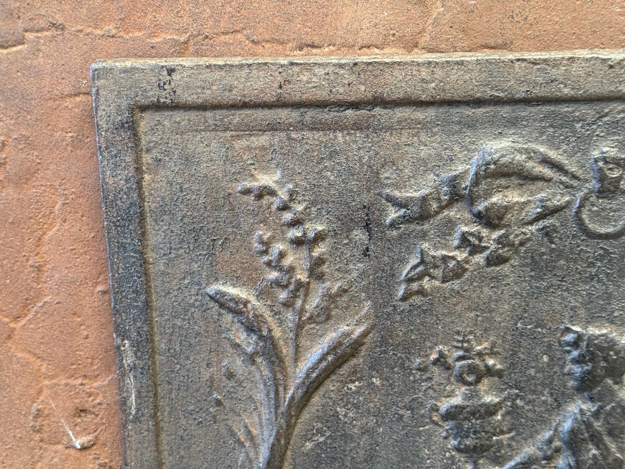 Iron Antique 'Gardening' Fireback' / Backsplash, Neoclassical Period For Sale