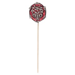 Antique Gardiniere Tie Pin Stick Pin Rose Diamonds 18k Gold Silver Glass