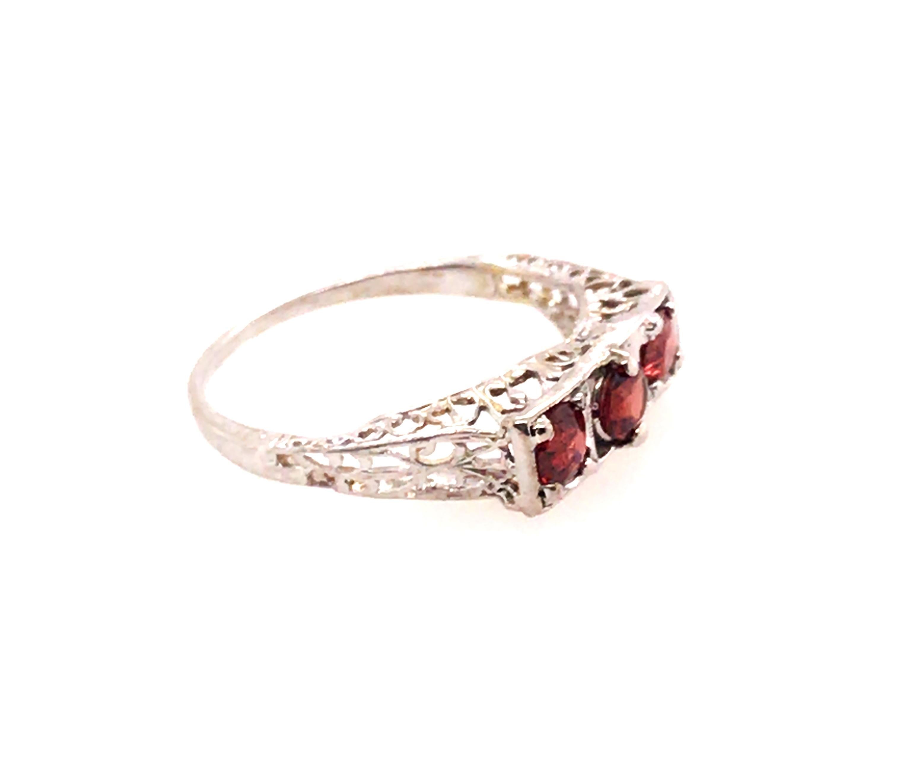 Round Cut Art Deco 3 Stone Garnet Ring .75ct Original 1920's-1930's Antique Filigree 14K