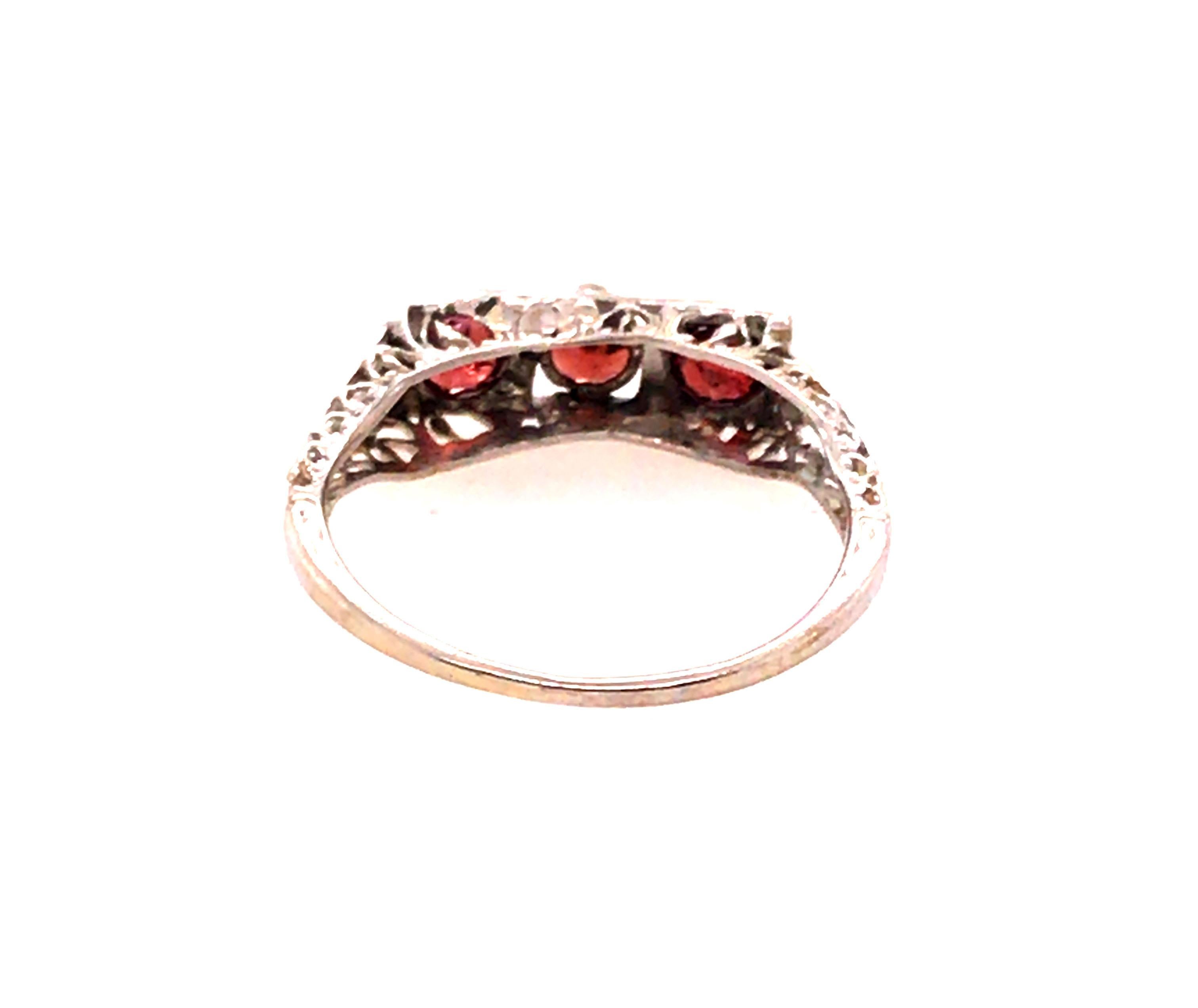 Women's Art Deco 3 Stone Garnet Ring .75ct Original 1920's-1930's Antique Filigree 14K