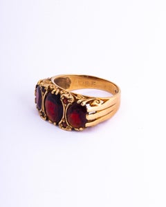 Antique Garnet and 9 Carat Gold Three-Stone Ring