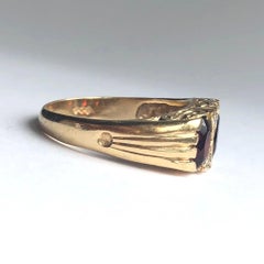 Antique Garnet and Diamond 9 Carat Gold Three-Stone Ring