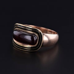 Antique Garnet and Enamel Mourning Ring of 10k Gold