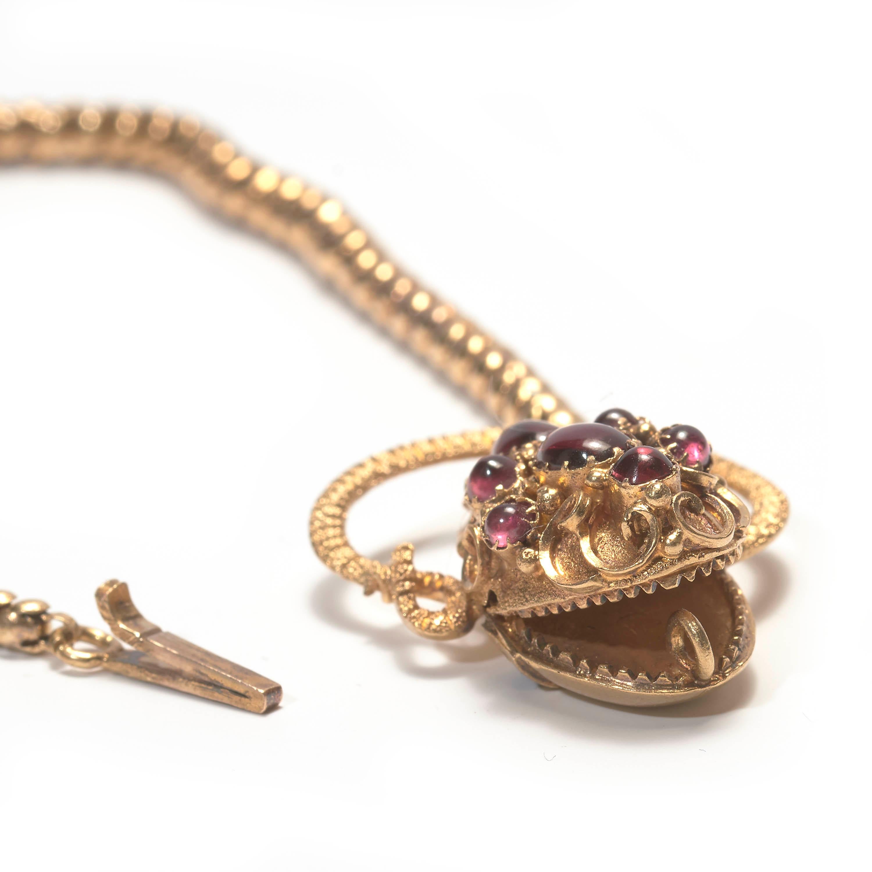 Cabochon Antique Garnet and Gold Snake Necklace, Circa 1840 For Sale