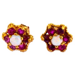 Antique Garnet and Opal 9 Carat Gold Cluster Earrings