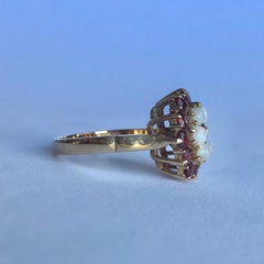 Antique Garnet and Opal 9 Carat Gold Cluster Panel Ring