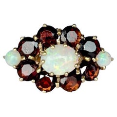 Vintage Garnet and Opal 9 Carat Gold Cluster Ring