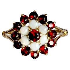 Antique Garnet and Opal 9 Carat Gold Cluster Ring