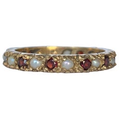 Antique Garnet and Pearl 9 Carat Gold Eternity Band