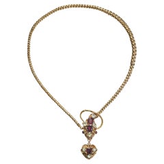 Antique Garnet, Beryl and Gold Snake Necklace, Circa 1840