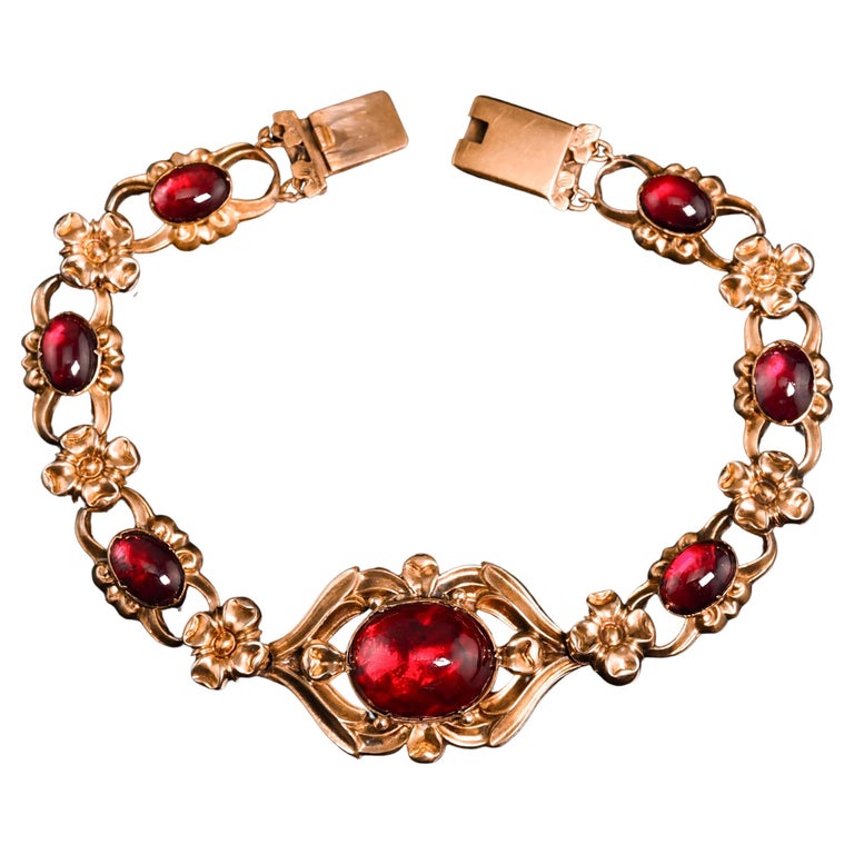 Antique Bracelet Victorian 18k Gold Cabochon Floral Design