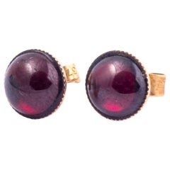 Antique Garnet Cabochon and 9 Carat Gold Stud Earrings