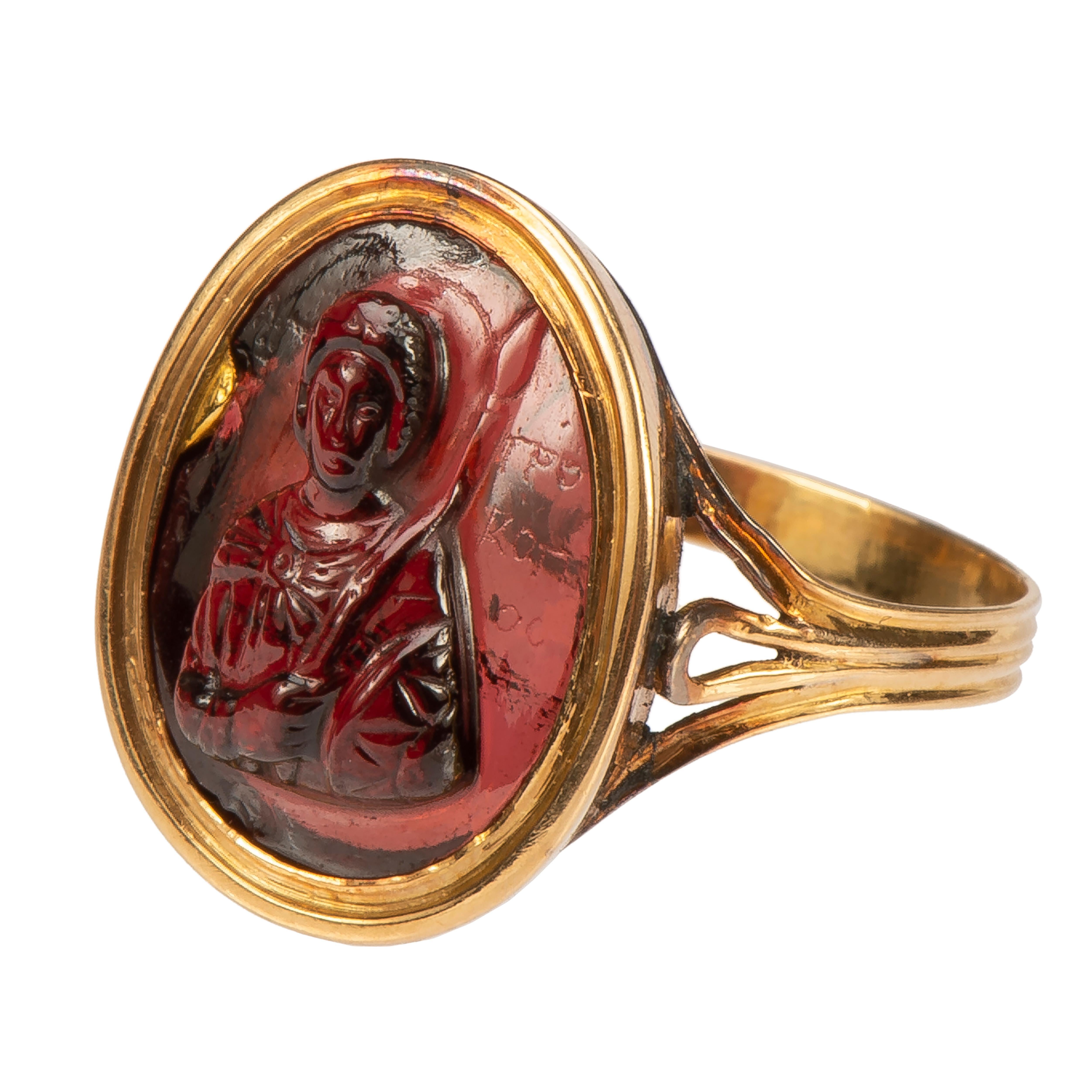 Byzantine Antique Garnet Cameo Ring For Sale