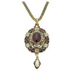 Antique Garnet Diamond and Enamel Pendant Necklace - Sir Elton John Collection