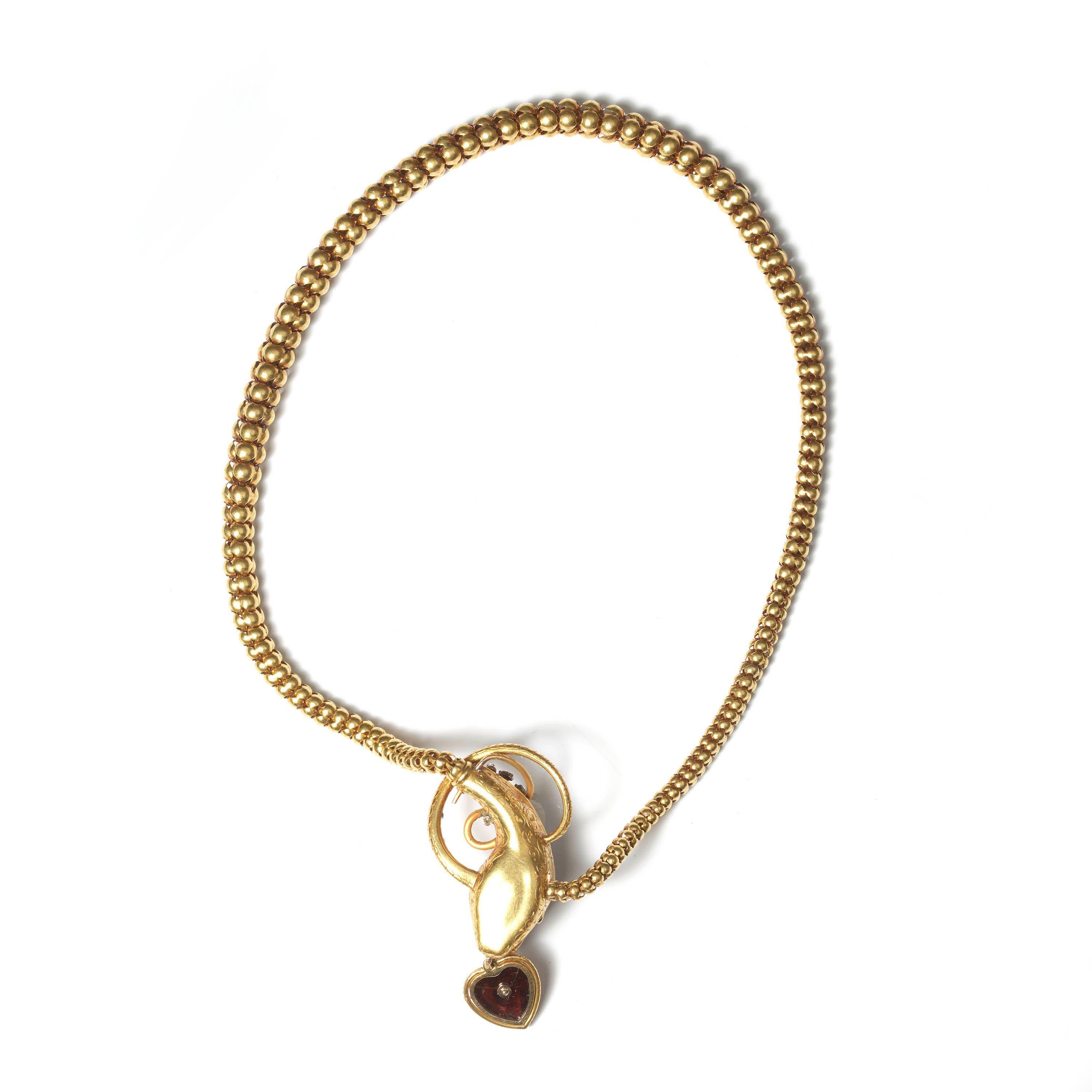 Antique Garnet Diamond and Gold Snake Necklace, Circa 1860 In Good Condition In London, GB