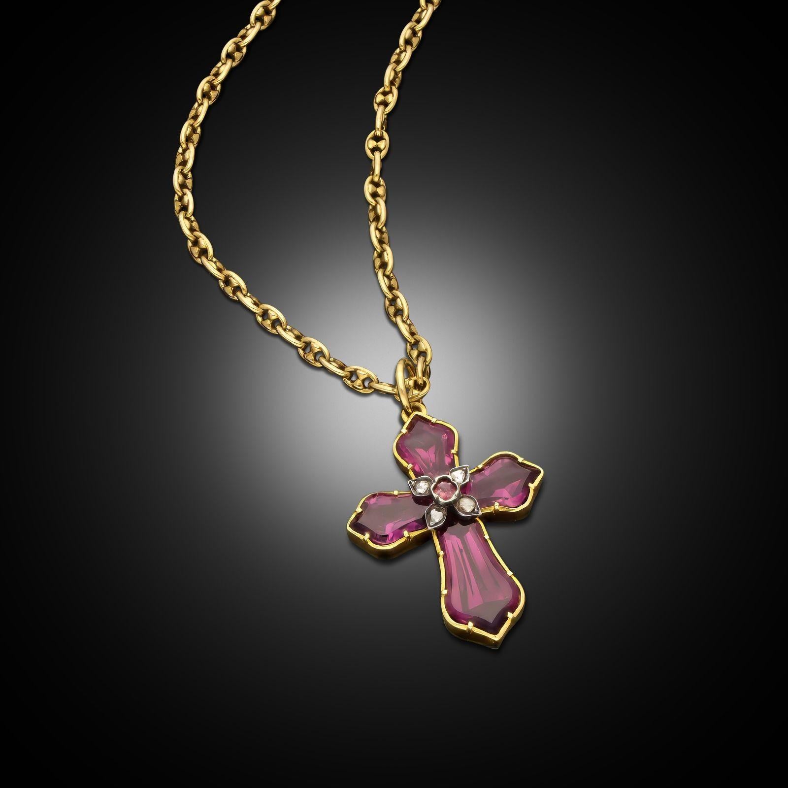 Victorien tardif Pendentif Croix en grenat et diamant circa 1880 en vente