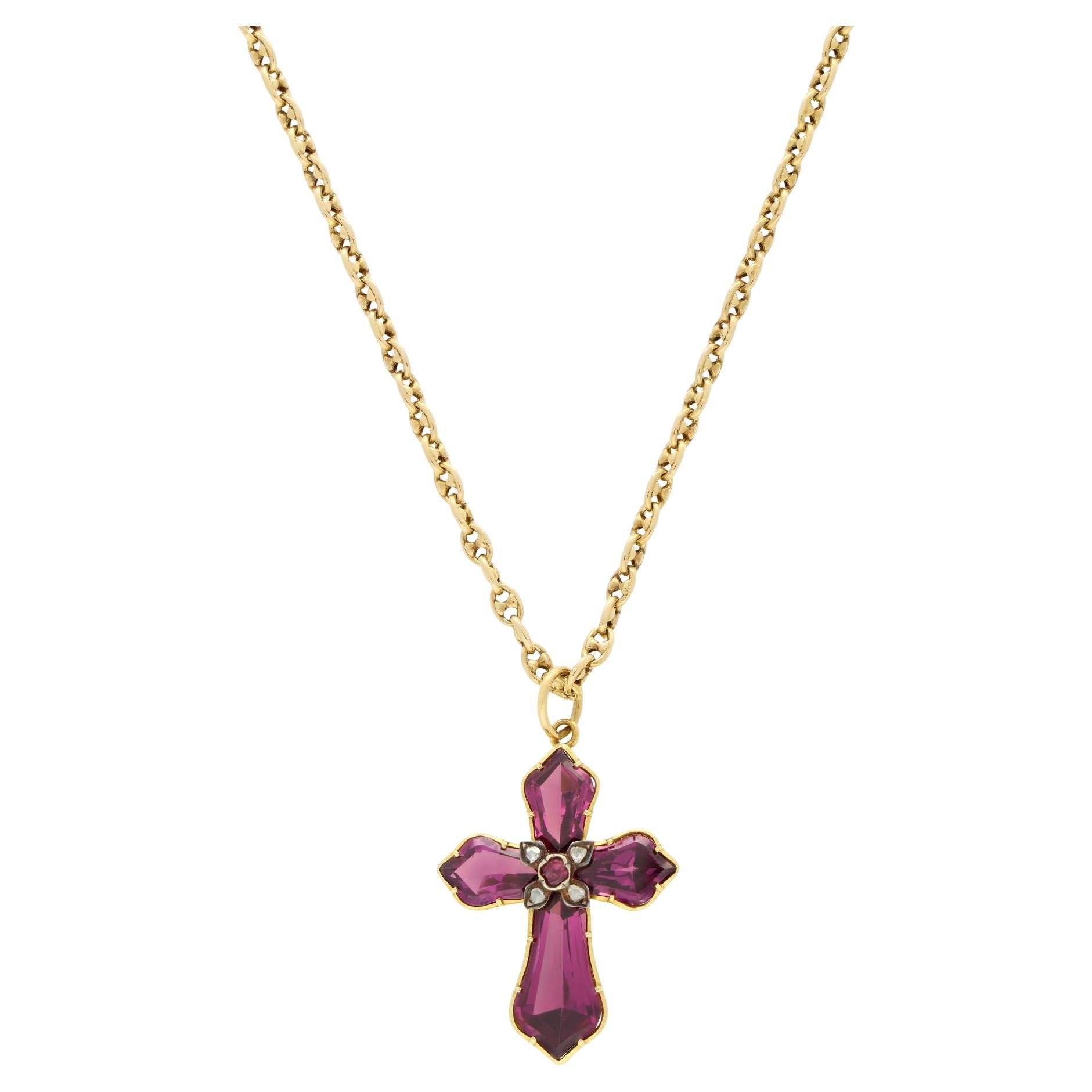 Pendentif Croix en grenat et diamant circa 1880 en vente