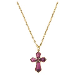 Antique Garnet 
Diamond Cross Pendant circa 1880