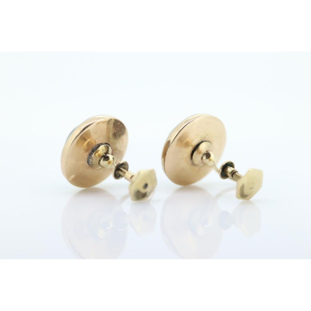 Femenino o masculino Pendientes antiguos de granate y diamantes. Cabujón de granate etrusco victoriano de oro de 10 quilates en venta