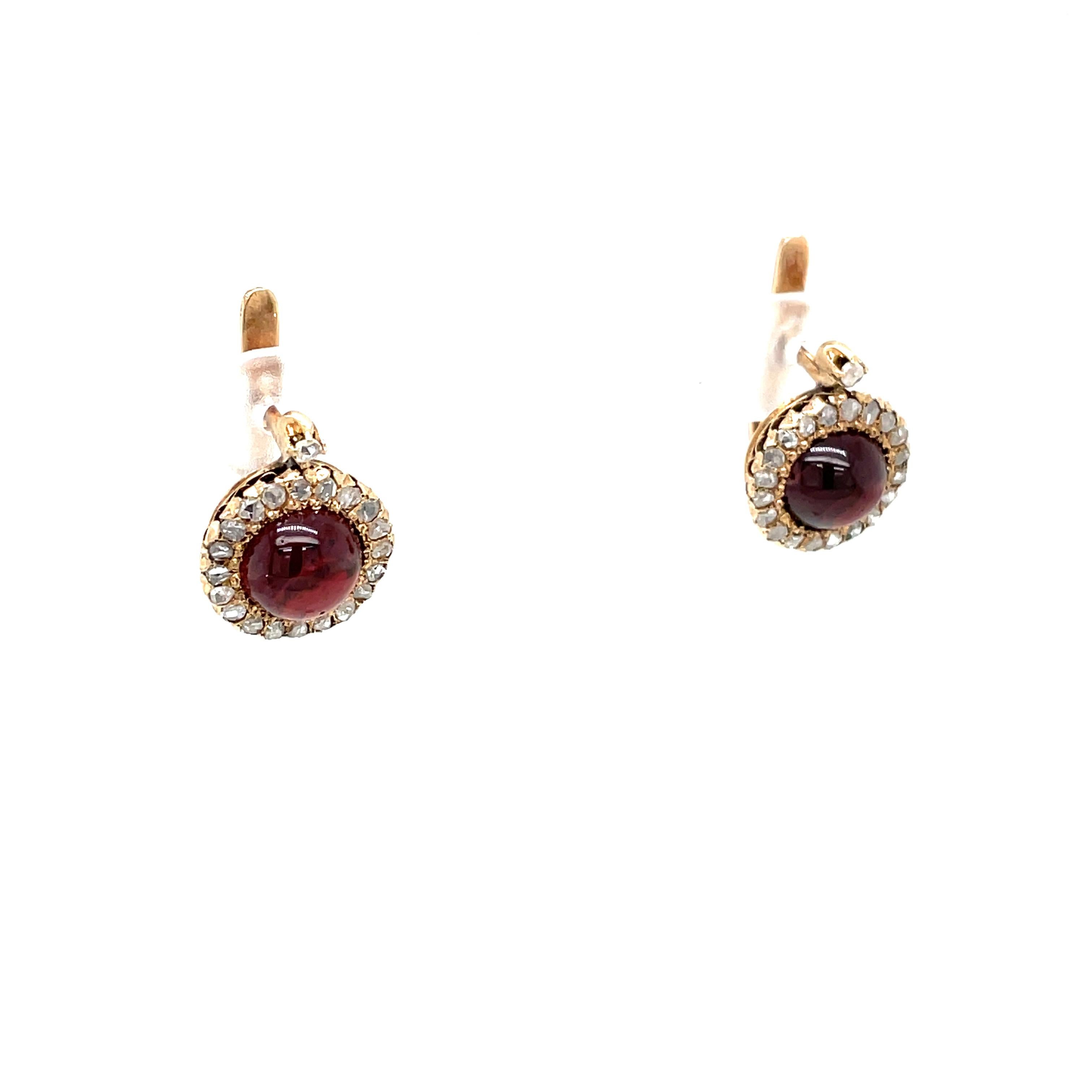 Victorian Antique Garnet Diamond Gold Cluster Earrings, 1900'