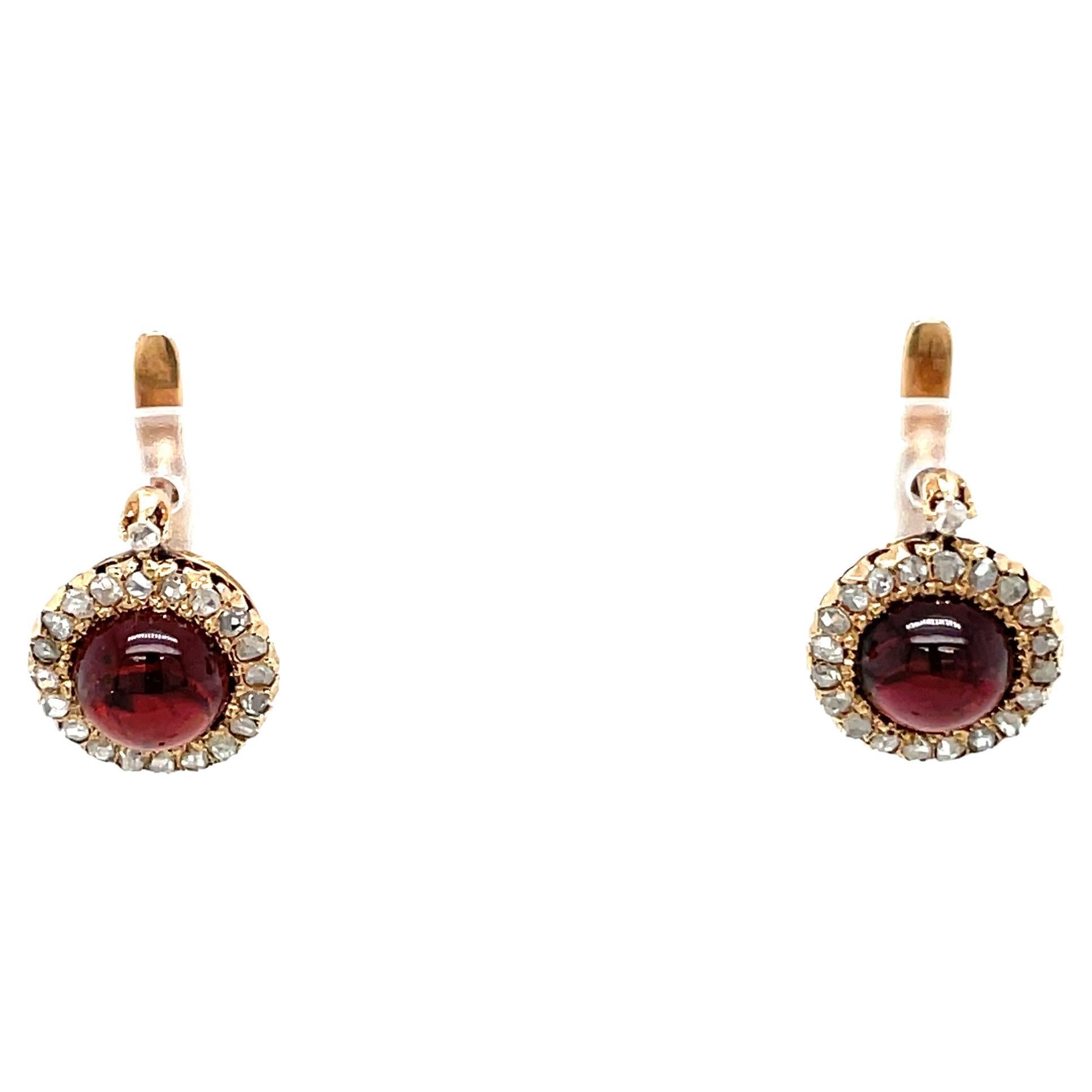 Antique Garnet Diamond Gold Cluster Earrings, 1900'