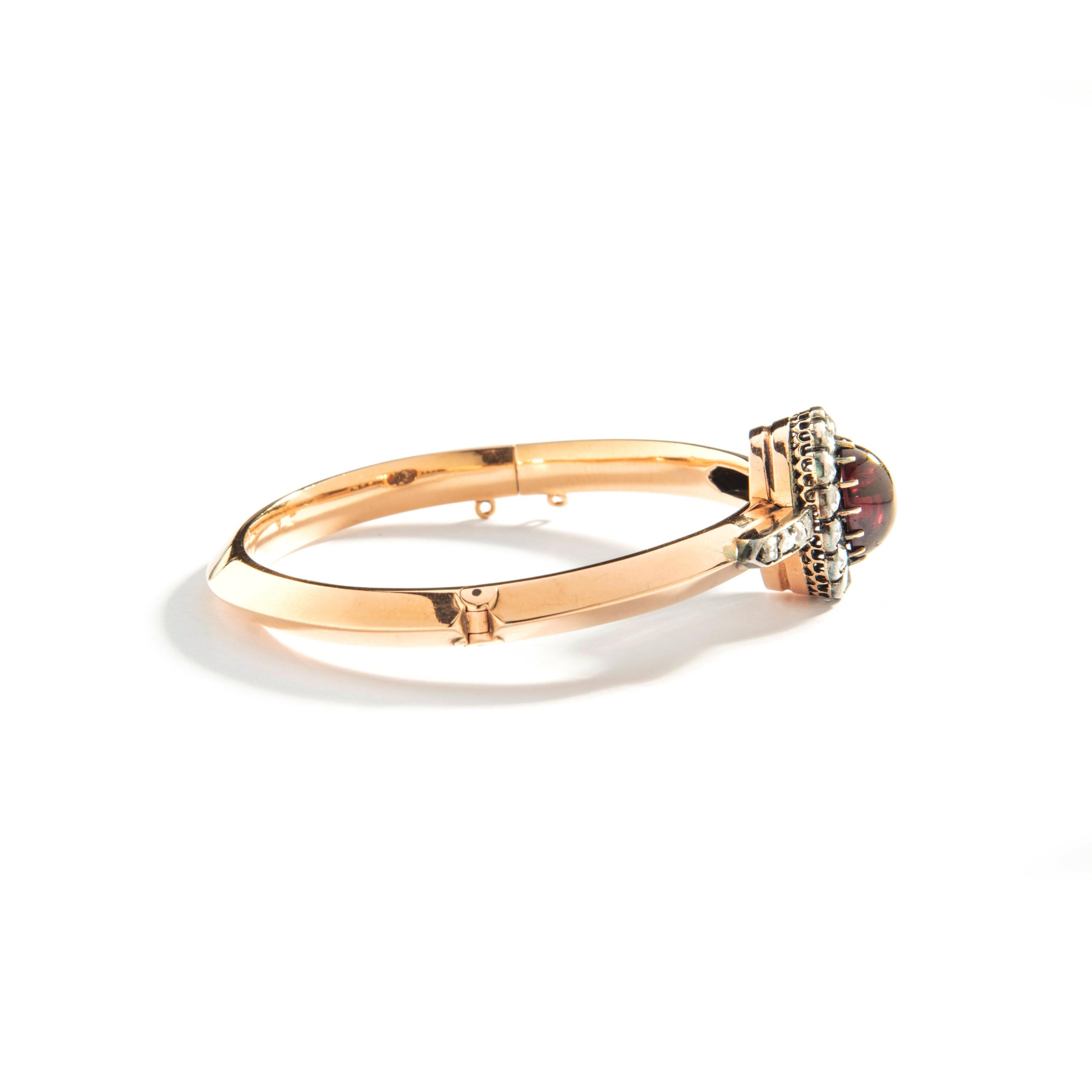 Women's or Men's Antique Garnet Diamond Silver and Gold Bangle For Sale